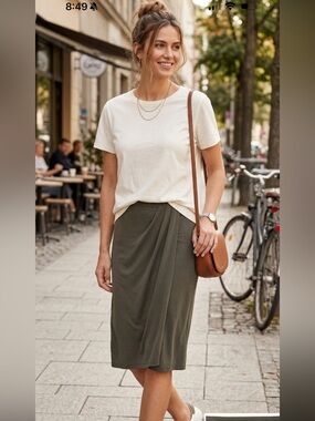 DKNY Olive green skirt. Very comfortable and easy to dress up or down.